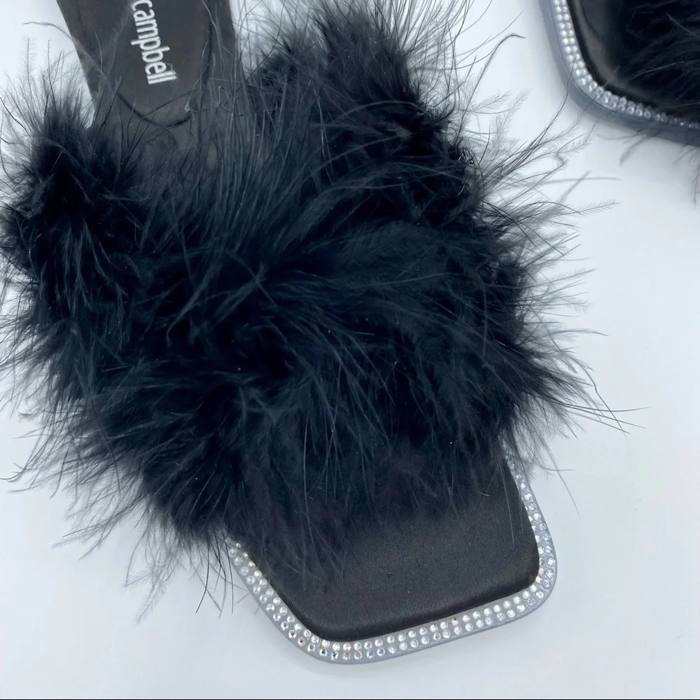 Jeffrey Campbell Black Acelynn Faux Fur Slide Sandal Size 5.5
